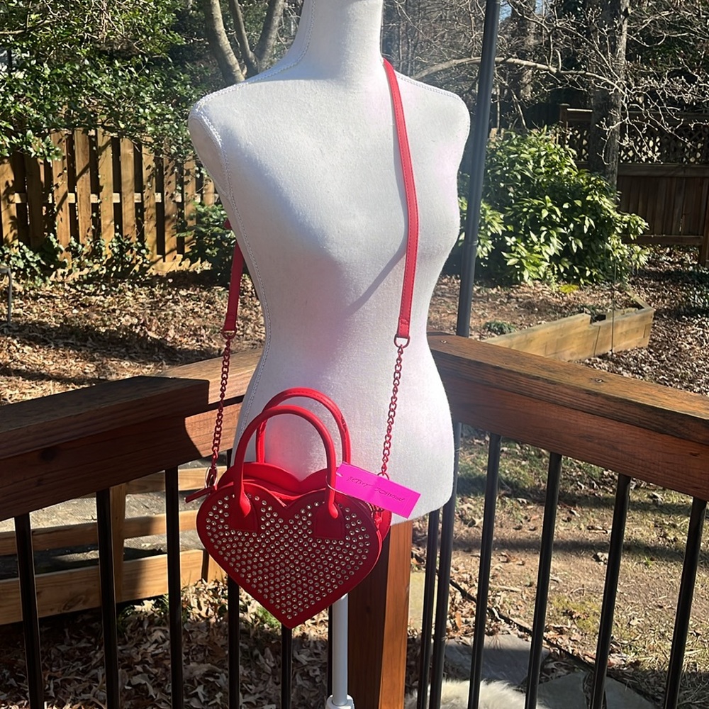 Betsey Johnson Heart Crossbody Red Purse w/ Rhinestones COLOVY-R NWT - Picture 11 of 17